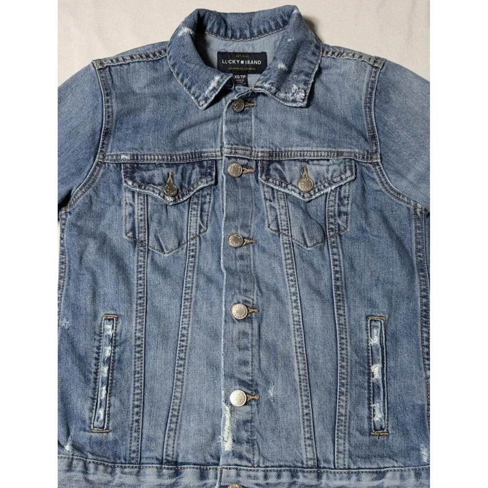 LUCKY BRAND The Tomboy Trucker Women‎ XS Distressed Denim Jean Jacket